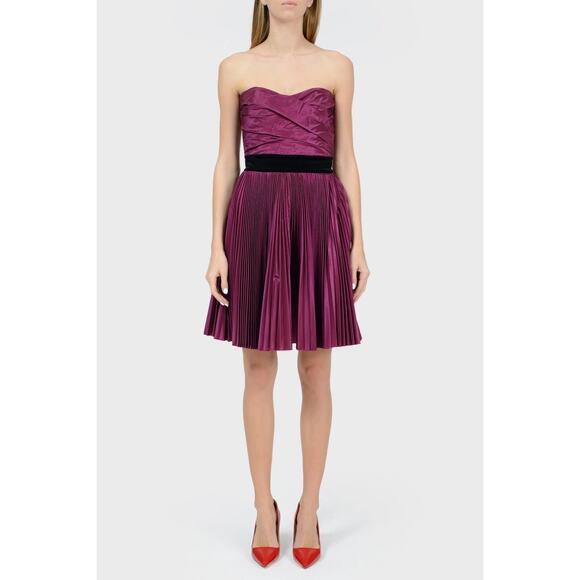 Dolce & Gabbana Purple Pleated Taffeta Knee Length Dress Size 4 Strapless Midi - Picture 2 of 15